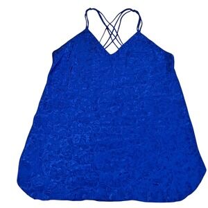 Vintage Amelia's Royal Blue Shiny Floral Open‎ Back Night Top L USA